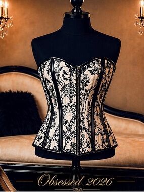 Shirley of Hollywood Black and Cream Brocade Corset